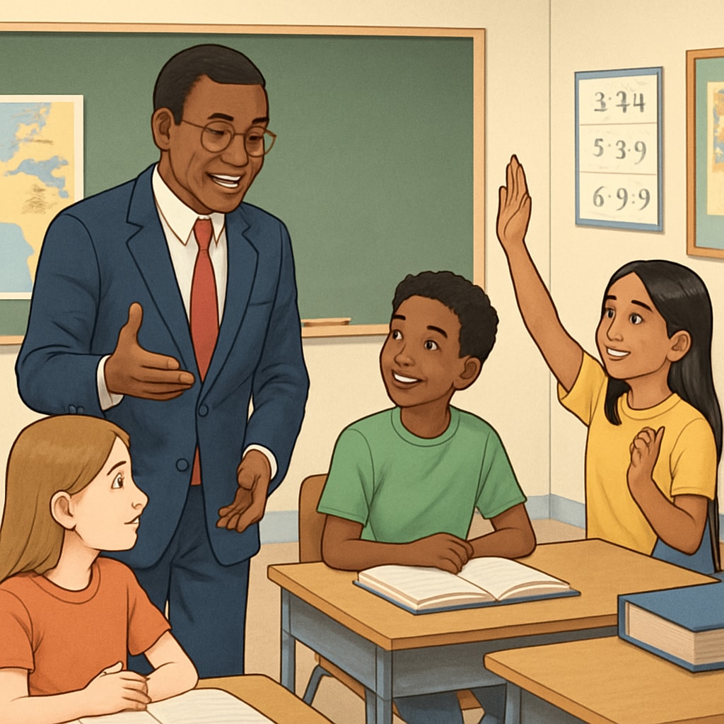 School board member visiting a classroom to connect with students.
