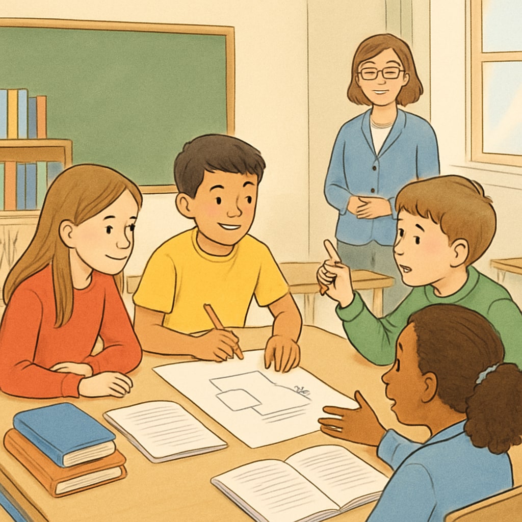 Students working together in a classroom, developing critical thinking skills.