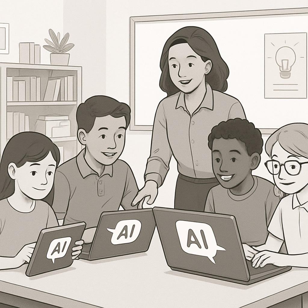 K12 students using AI-powered tools for collaborative learning and career preparation
