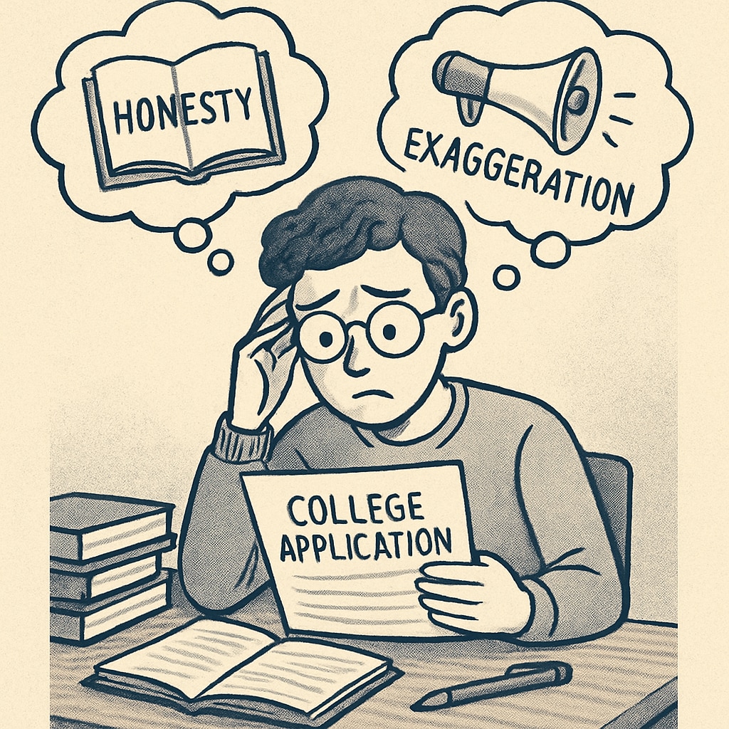 Student reviewing college application with a focus on integrity and honesty.