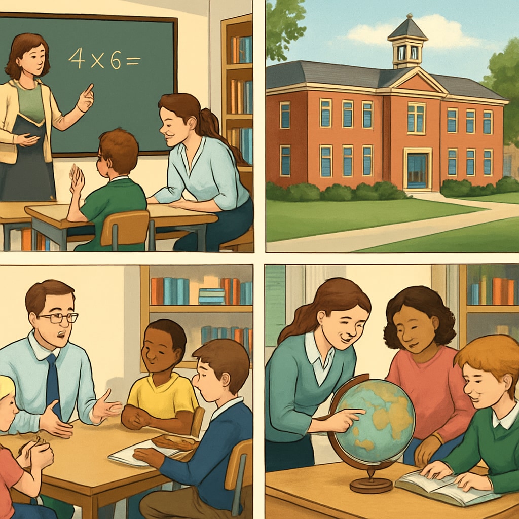 Private school classroom with a teacher providing individualized attention