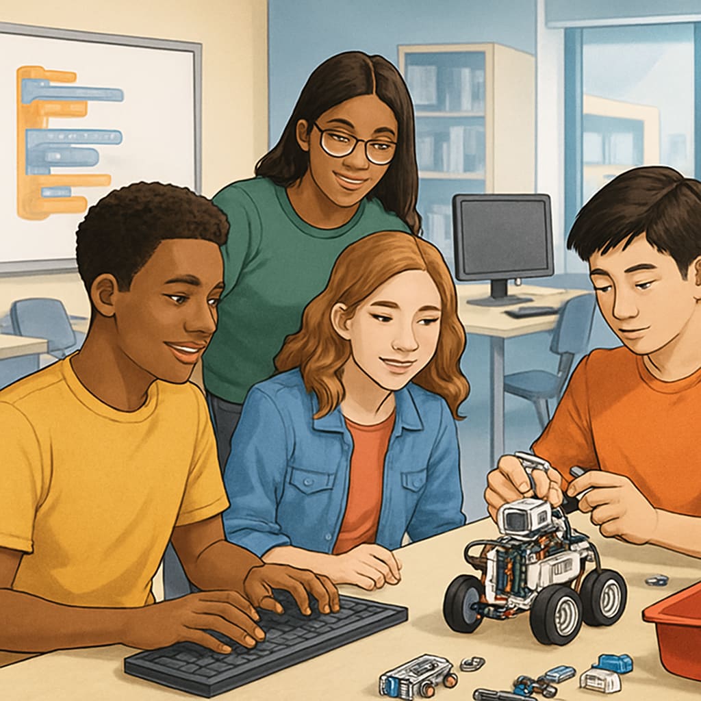 High school students participating in STEM education activities