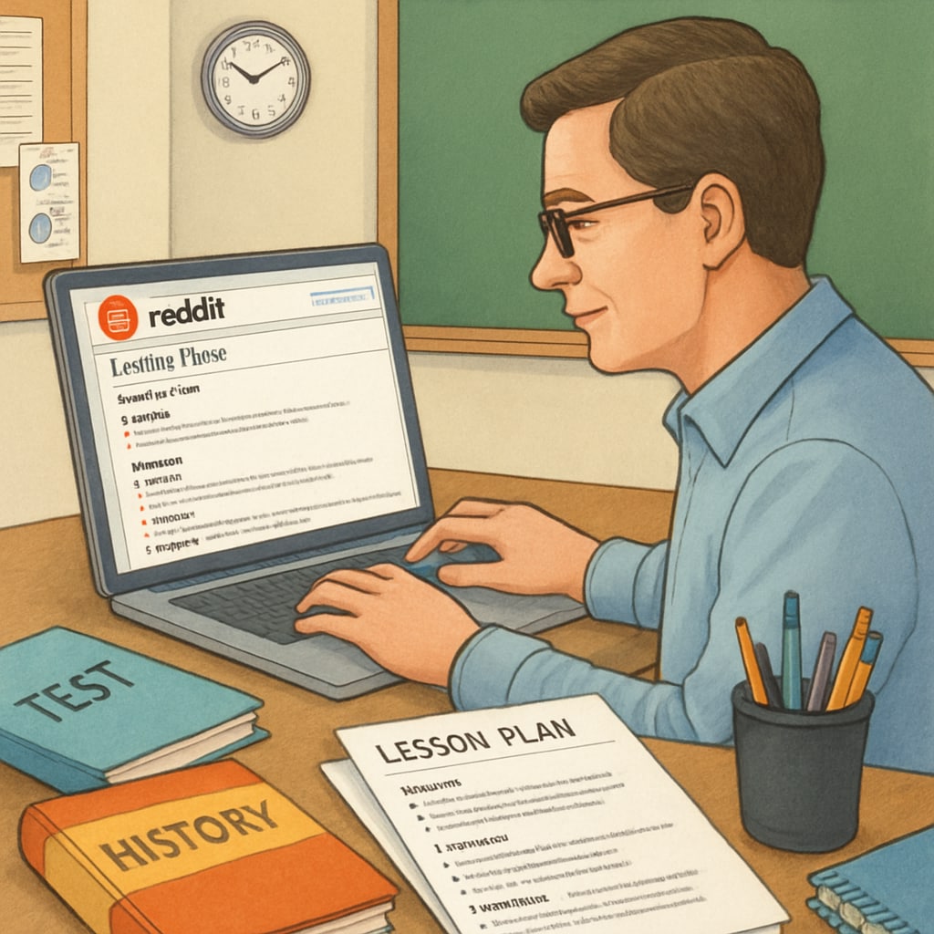 Teacher exploring Reddit education subreddits for lesson plans and ideas.