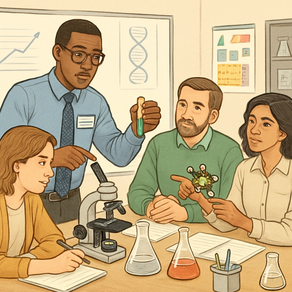 A University of California faculty member conducting a hands-on STEM workshop for K12 educators, showcasing collaboration in science education. University of California faculty leading a STEM workshop for K12 educators