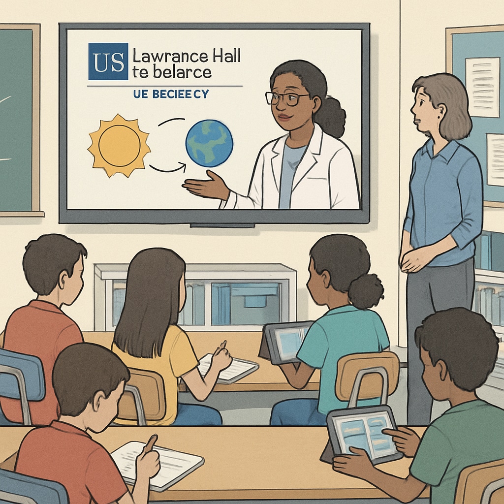 A classroom participating in a virtual science lesson led by UC Berkeley’s Lawrence Hall of Science, highlighting interactive learning in STEM education. K12 students engaged in a virtual science lesson from UC Berkeley