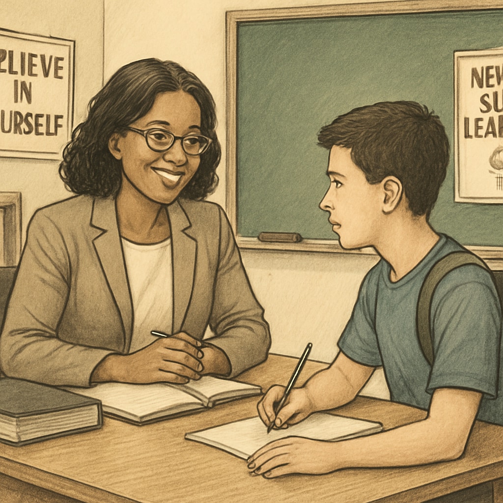 Counselor providing one-on-one support to a student with behavioral issues.