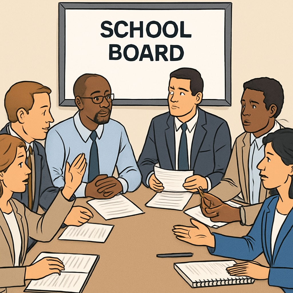 School board members discussing policies during a meeting