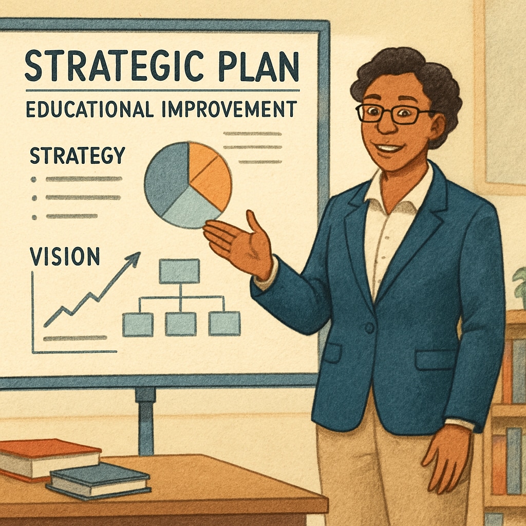 School board leader presenting a strategic plan for educational improvement