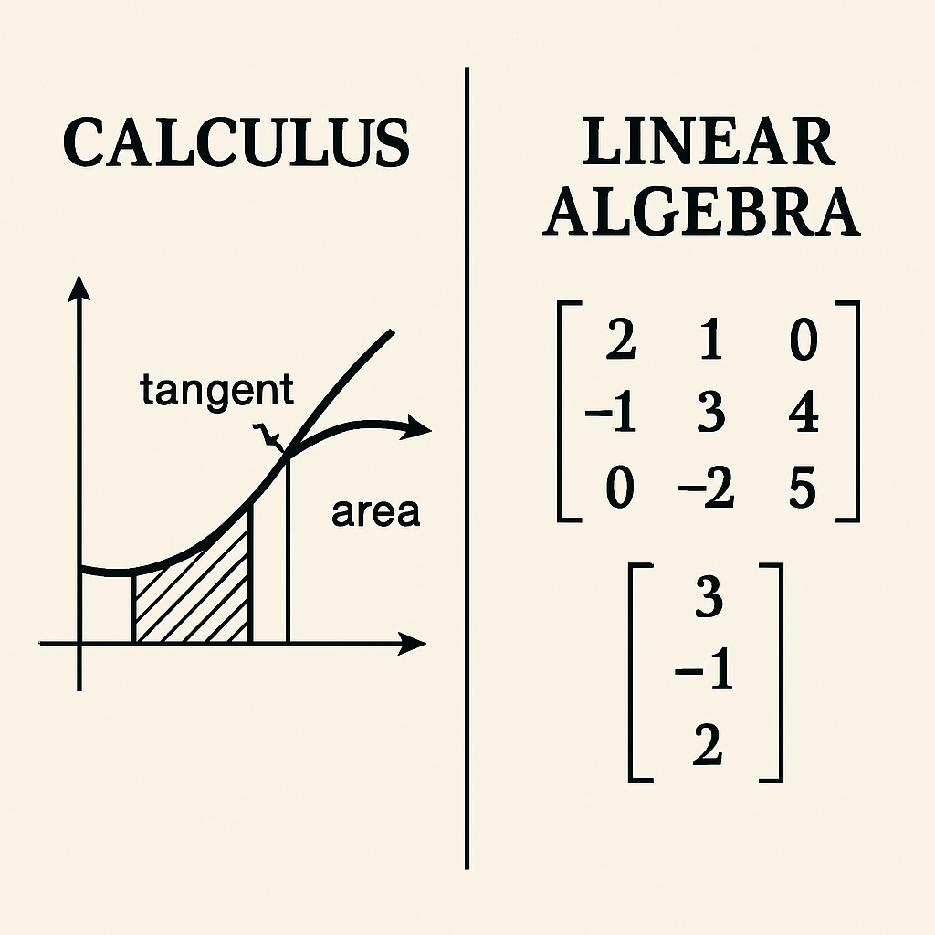 Graphs and matrices highlighting the differences between Calculus and Linear Algebra in biostatistics.