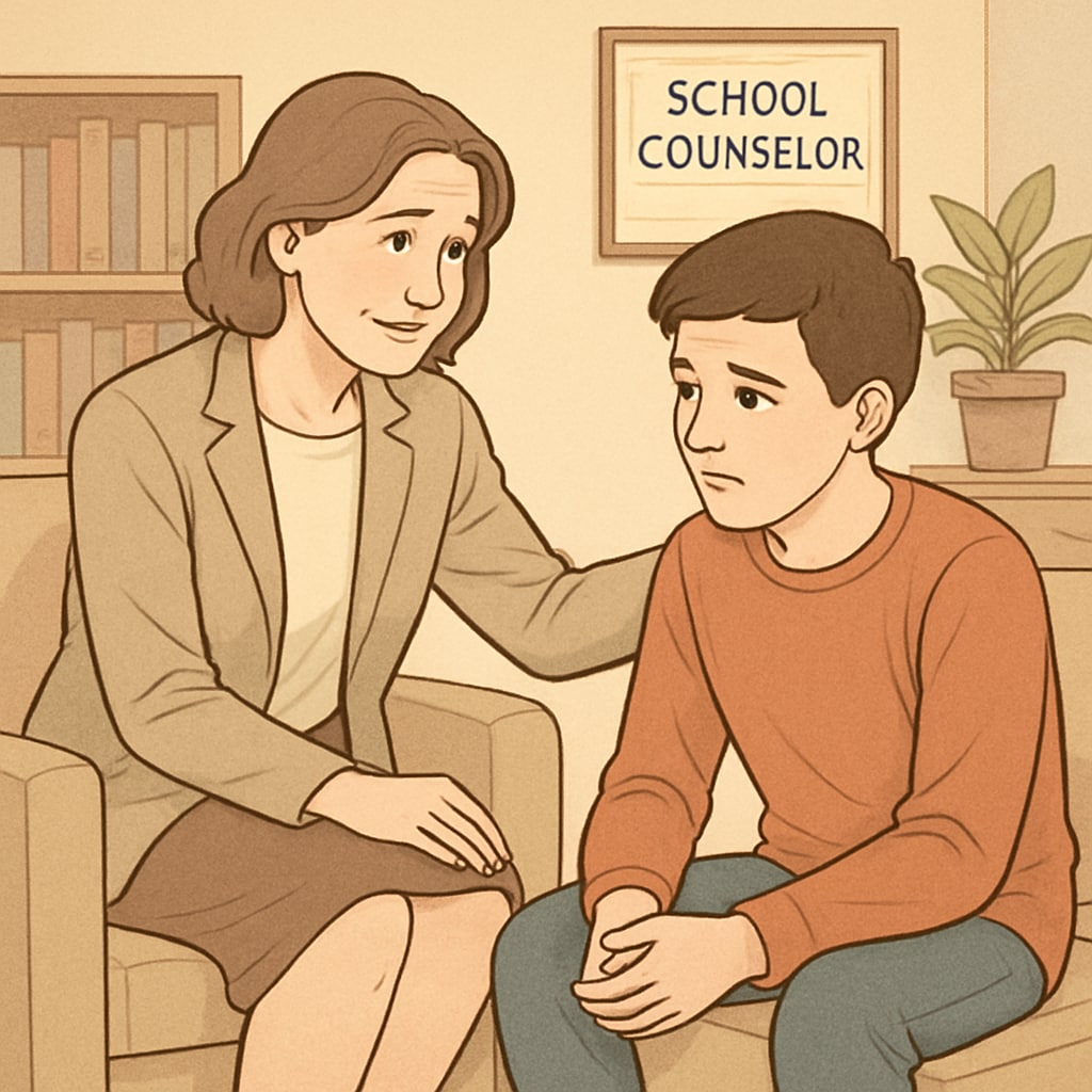 School counselor providing emotional support to a student.