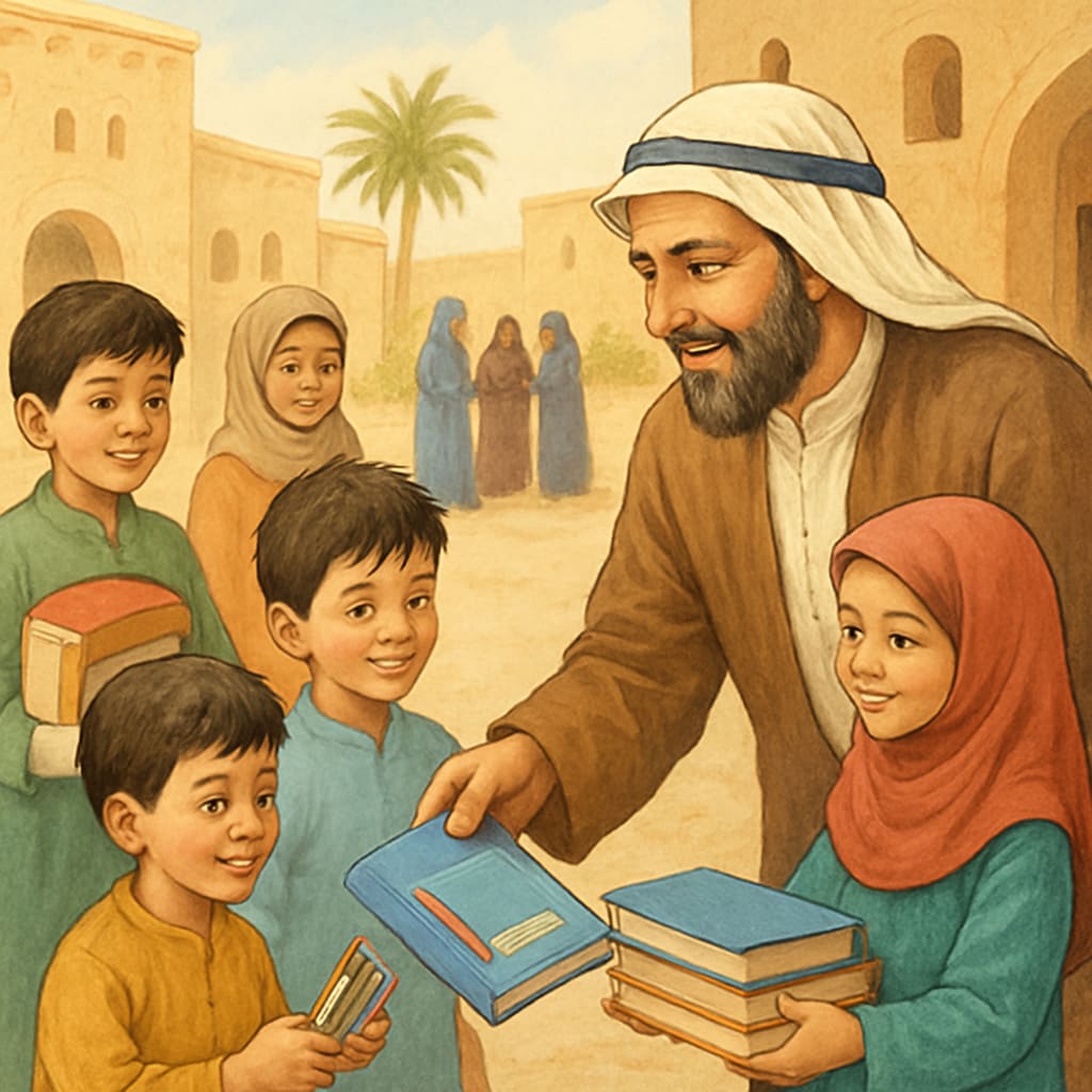 Children in the Middle East receiving educational supplies as part of humanitarian efforts by Ms. Rachel.