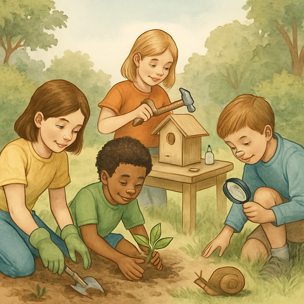 Children playing outdoors and engaging in hands-on activities, illustrating the benefits of a tech-free environment. Children engaging in outdoor play, showing the benefits of a tech-free lifestyle.