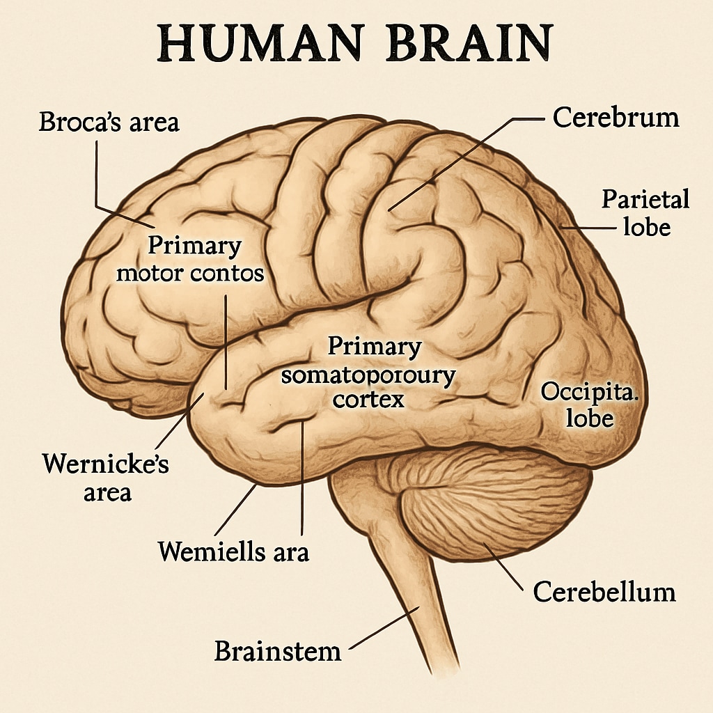 Diagram of the human brain for neuroscience education.