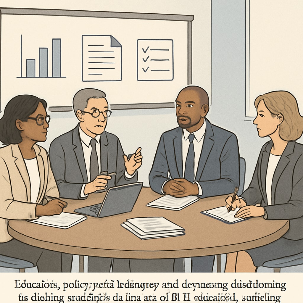 A panel discussion featuring educators, policymakers, and tech leaders collaborating on guidelines for AI in education. A panel discussion on AI policies for education.