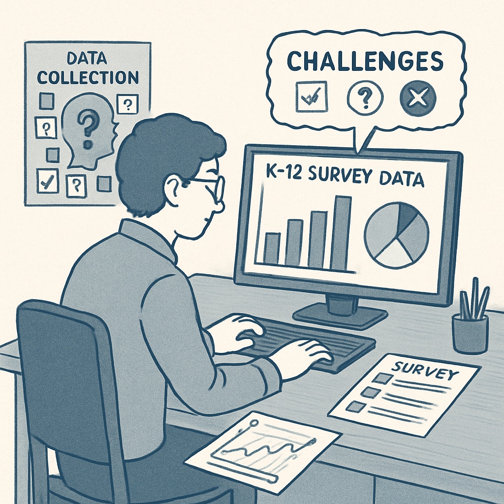A researcher reviewing K12 survey data, representing challenges in questionnaire research.
