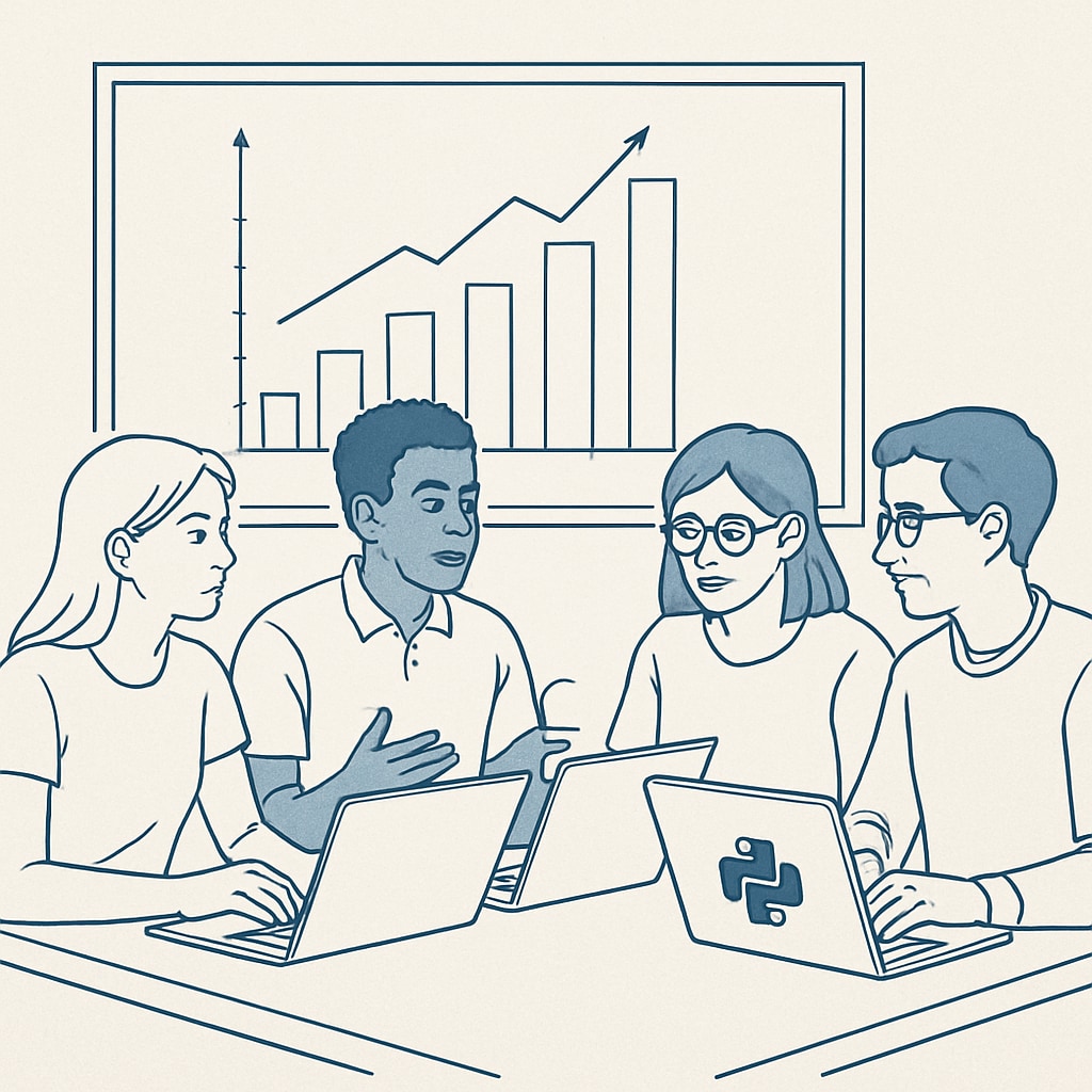 Students working on an interactive data visualization project with minimal computational resources.