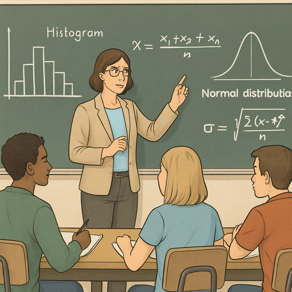 Classroom learning AP Statistics, showcasing interactive teaching.