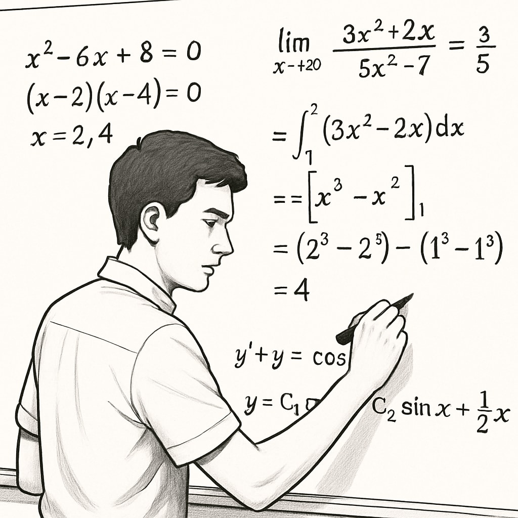 A high-achieving student solving equations to master advanced mathematical concepts.