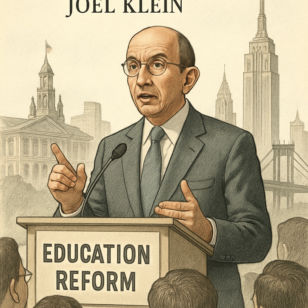 A close-up of Joel Klein speaking at a public event, emphasizing the critical need for education reforms in NYC. Joel Klein speaking about NYC education reforms at a public event.