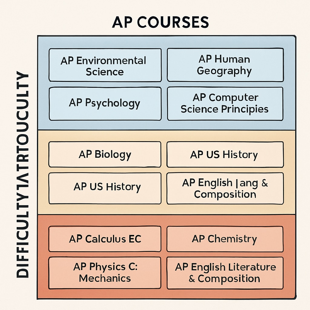 Chart showing AP course difficulty and workload categories.