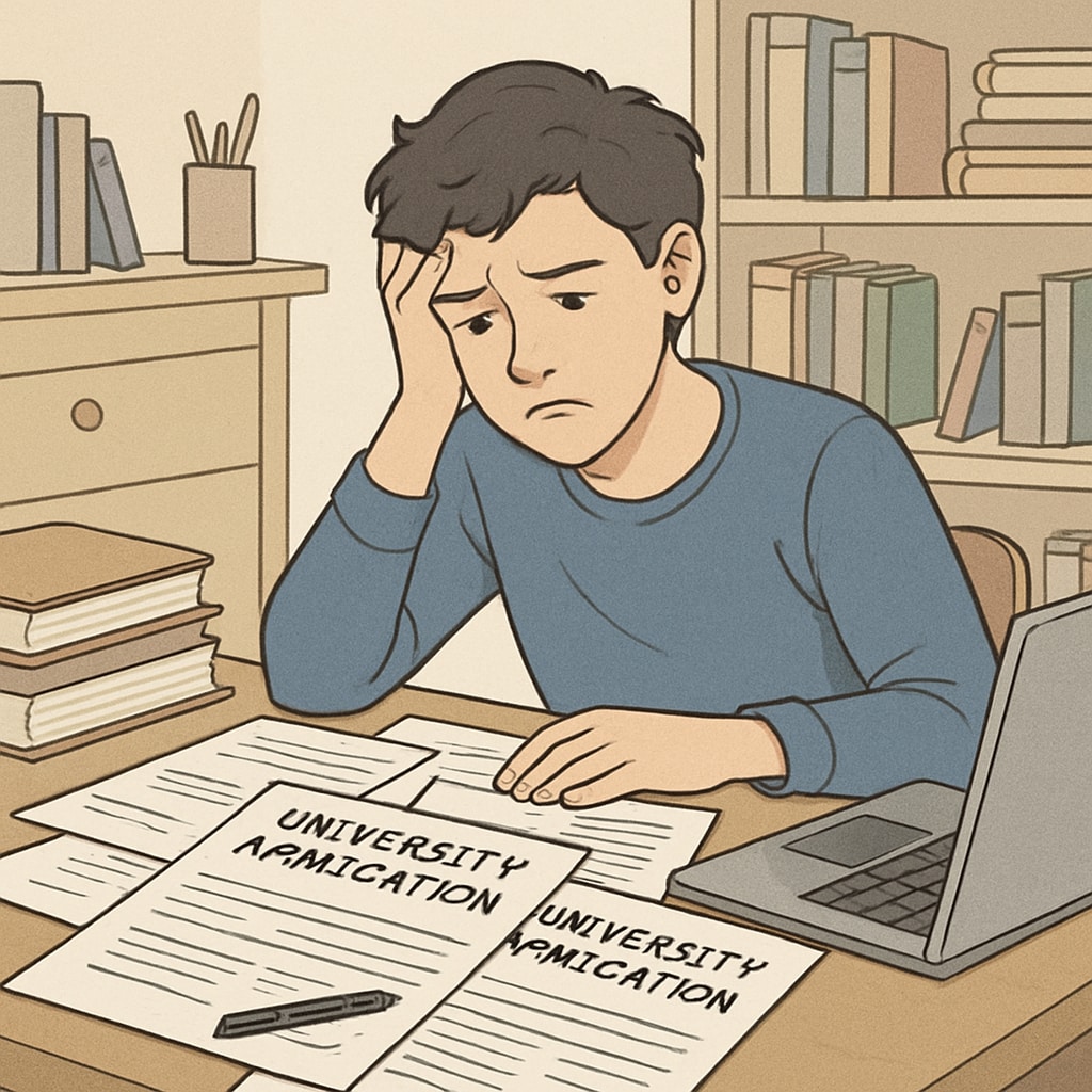 Student stressed while examining application requirements for EU universities due to education system differences.
