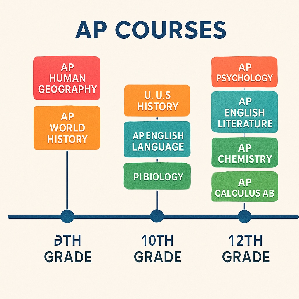 Timeline of AP course planning across high school.