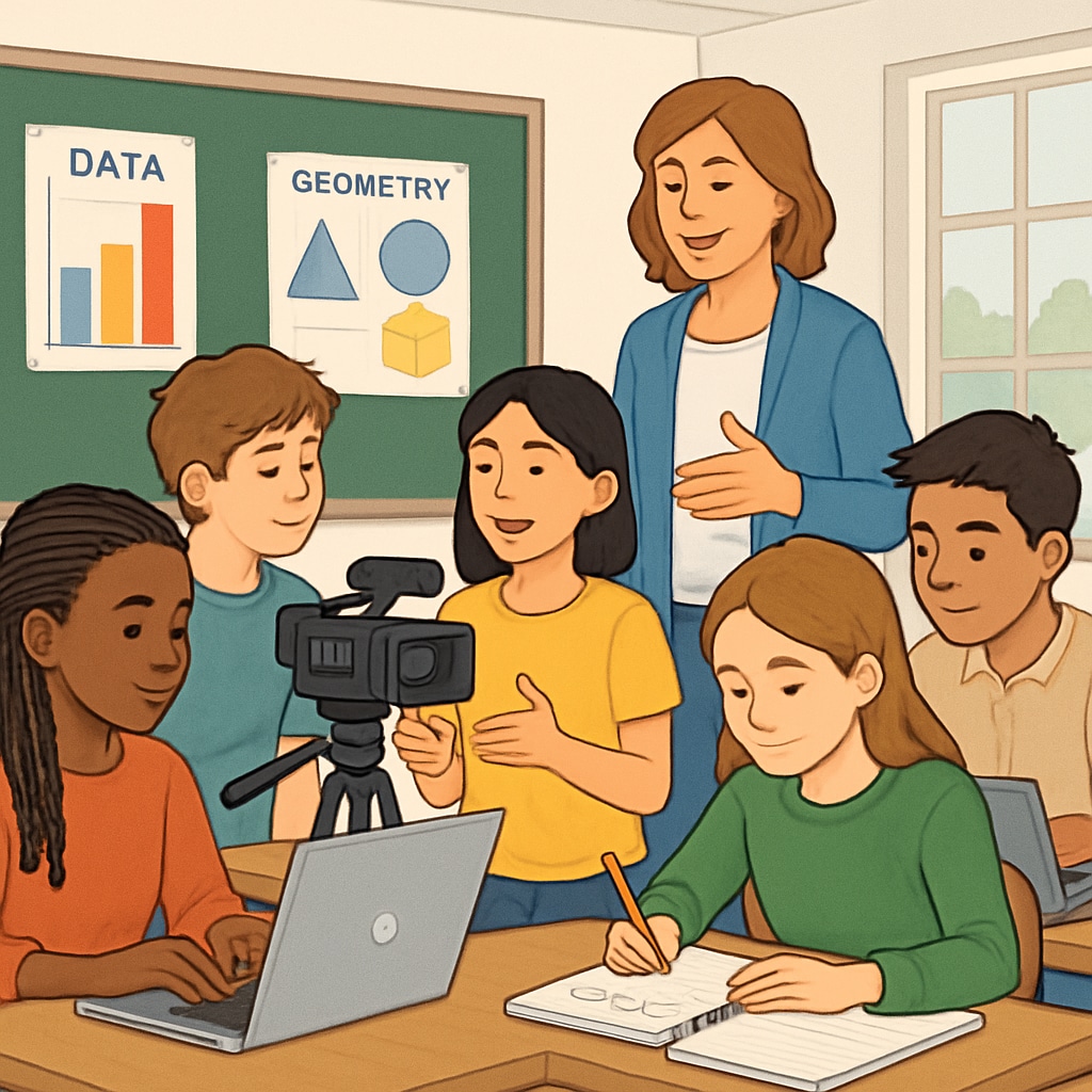 Students creating media projects in a school workshop to understand ethical content creation.