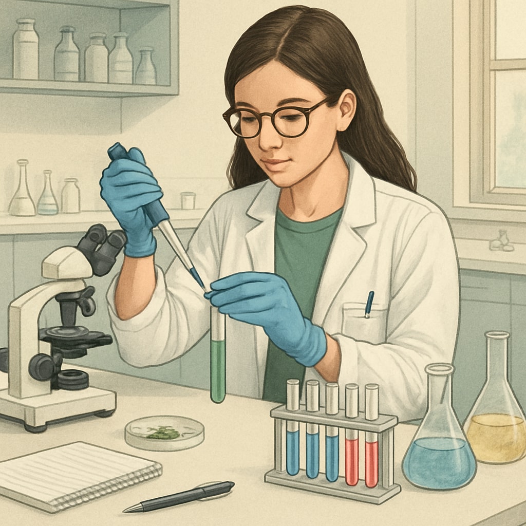 A bioengineering student working on a laboratory experiment, showcasing hands-on learning and the innovation in STEM fields. Bioengineering student conducting a laboratory experiment.