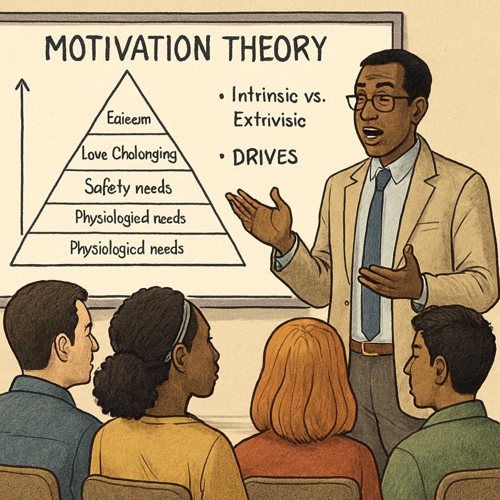 Teacher explaining motivation theory concepts to students