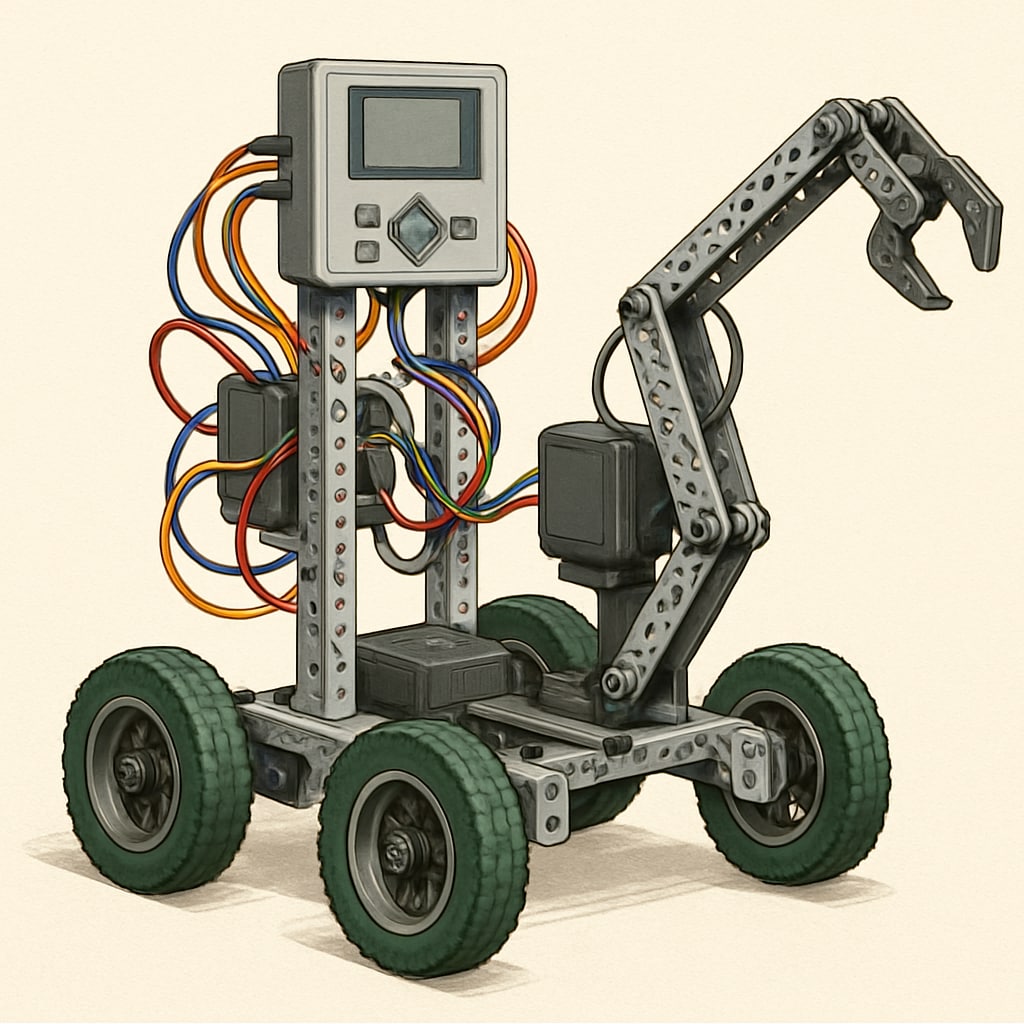 A functional robot built by K12 students during a one-week robotics education program.