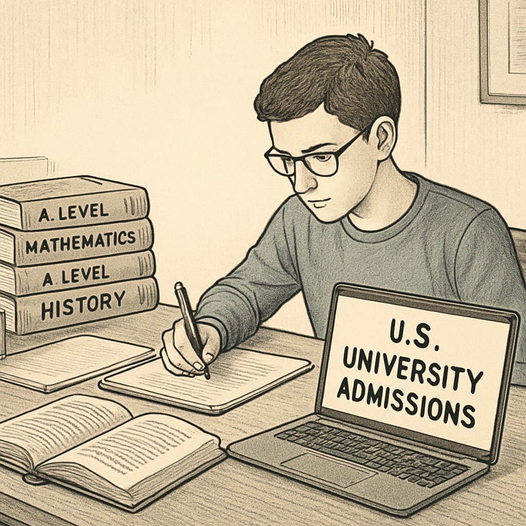 A-level student studying for U.S. university applications