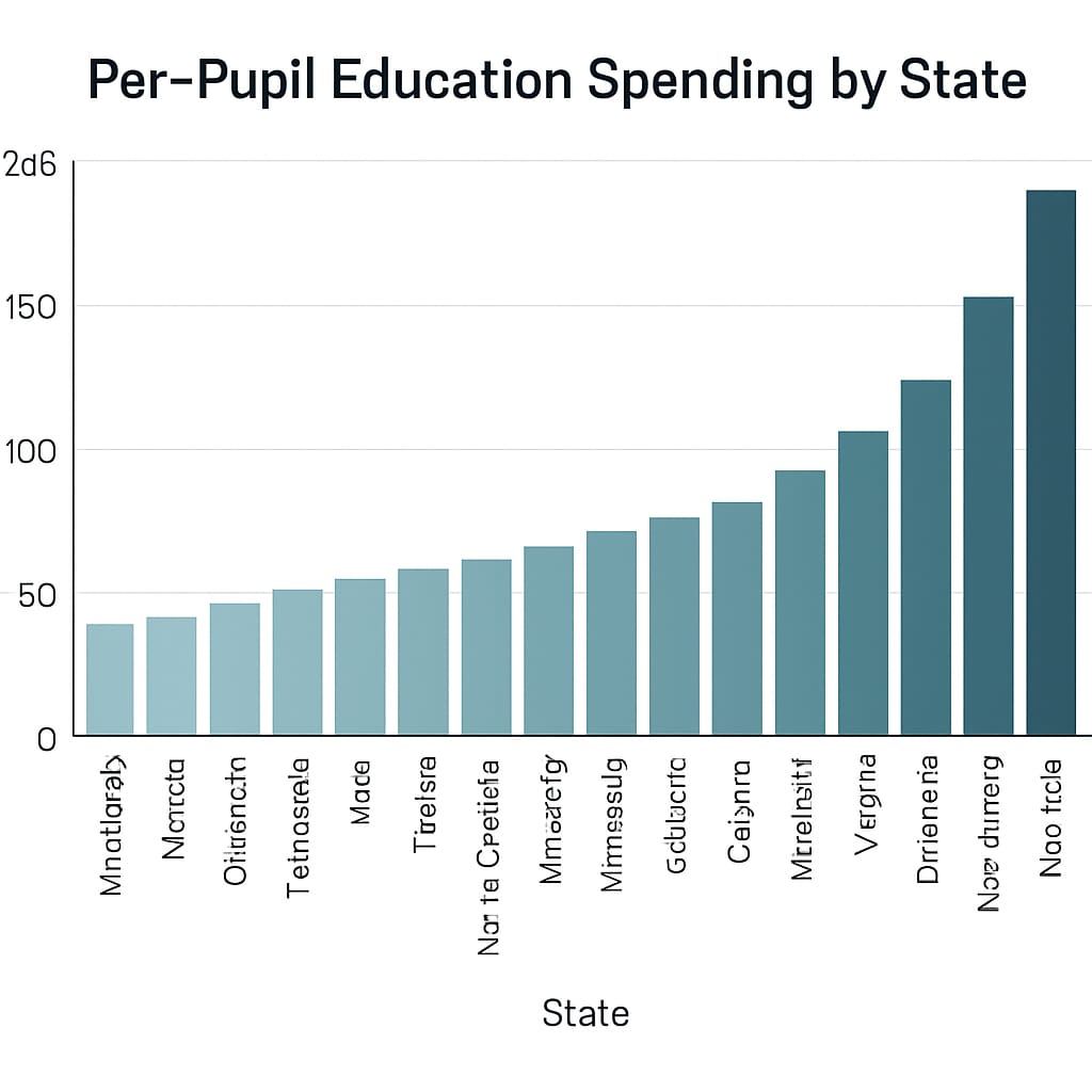 A table or graph illustrating per-pupil education spending by state, showcasing disparities. A chart comparing per-pupil education spending across U.S. states, showing funding gaps.