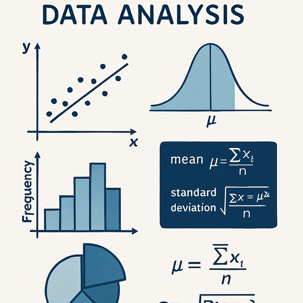 Data analysis in biostatistics with mathematical equations and graphs.