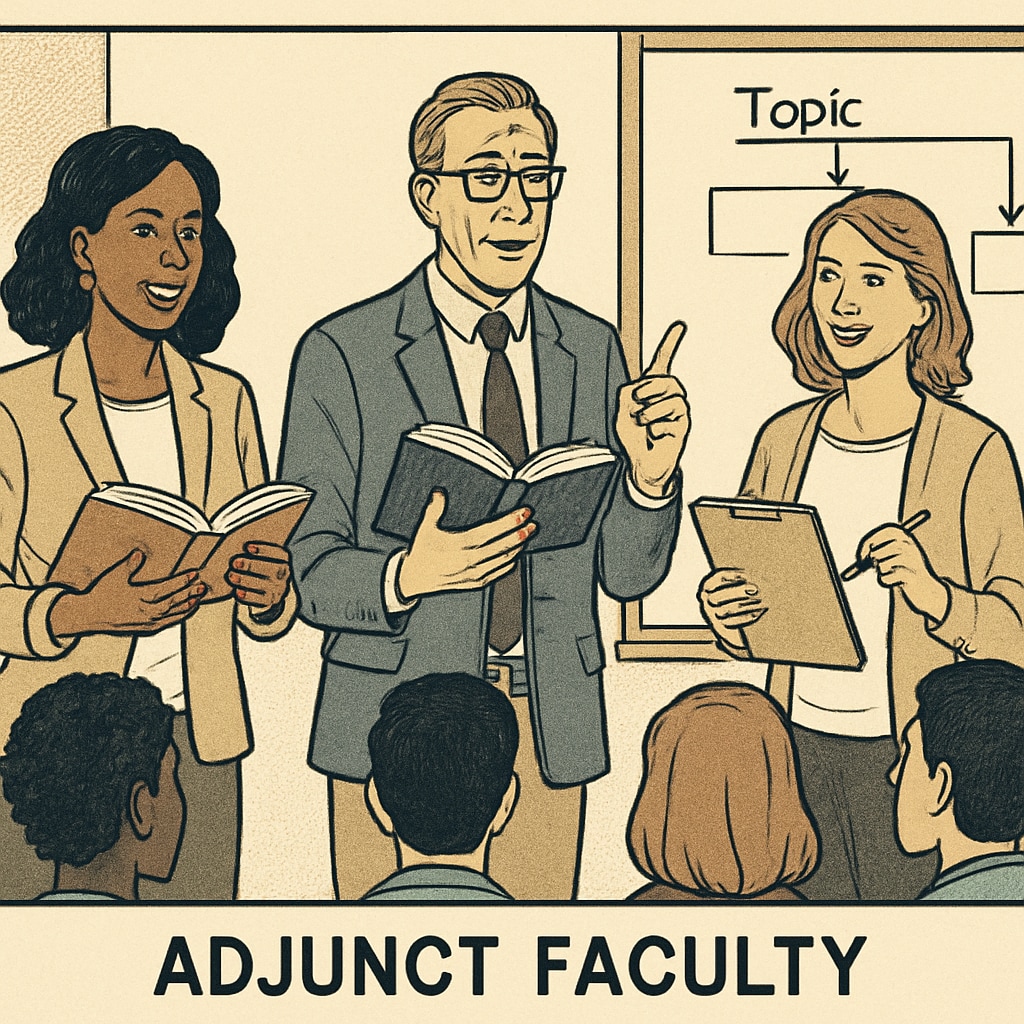 Adjunct faculty teaching a class, highlighting their teaching responsibilities.