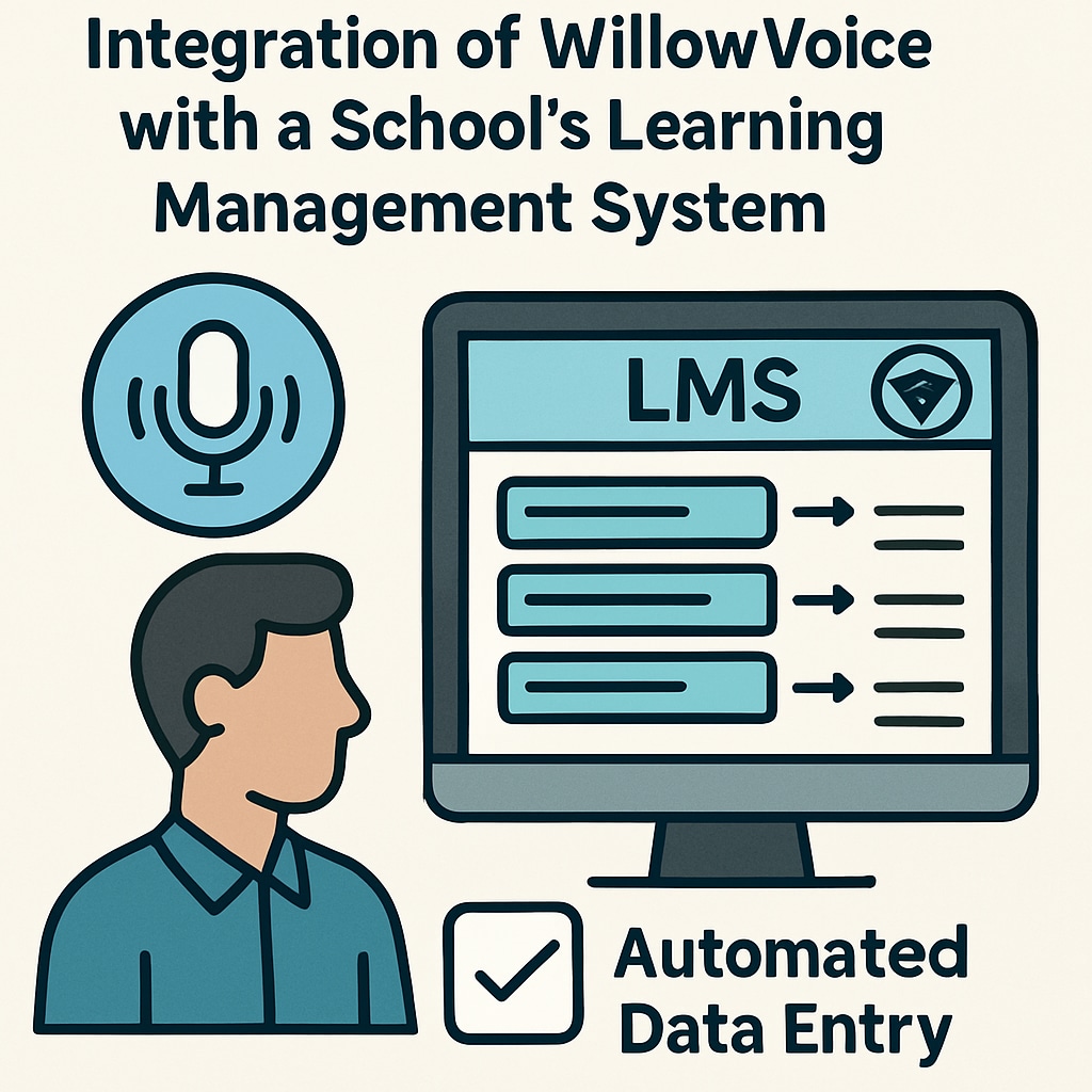 An interface showing WillowVoice integration with a school’s LMS, highlighting automated data entry. WillowVoice integrated with a school LMS for seamless workflow automation.