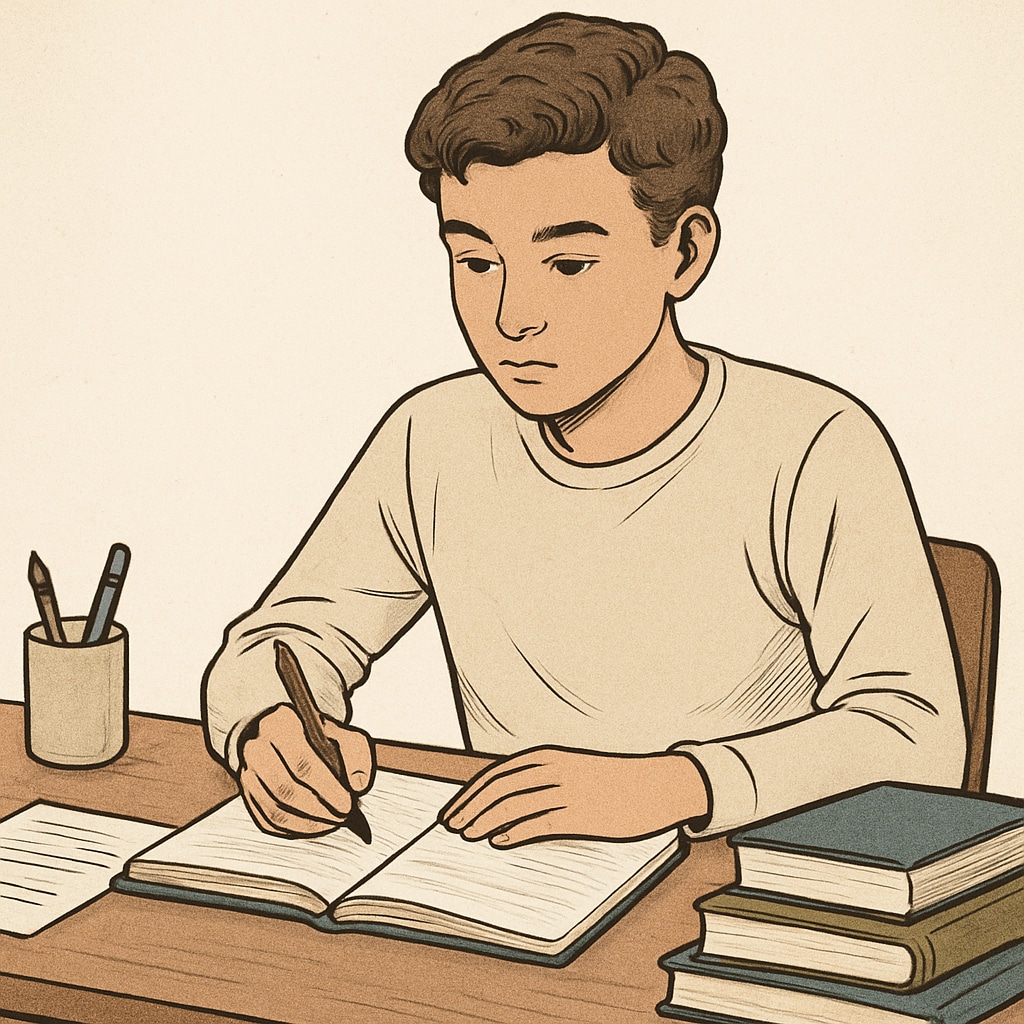 Teen journaling about philosophical questions.