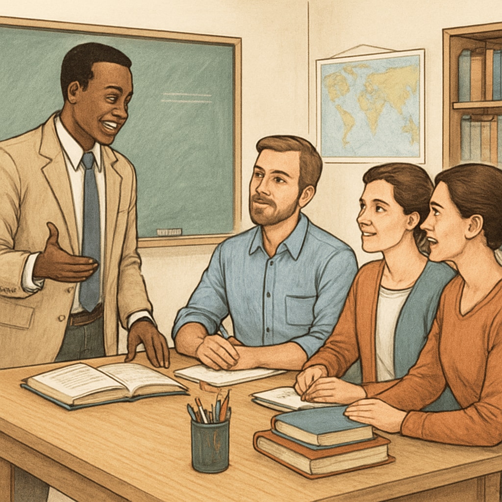 Educational leader collaborating with teachers to improve school policies
