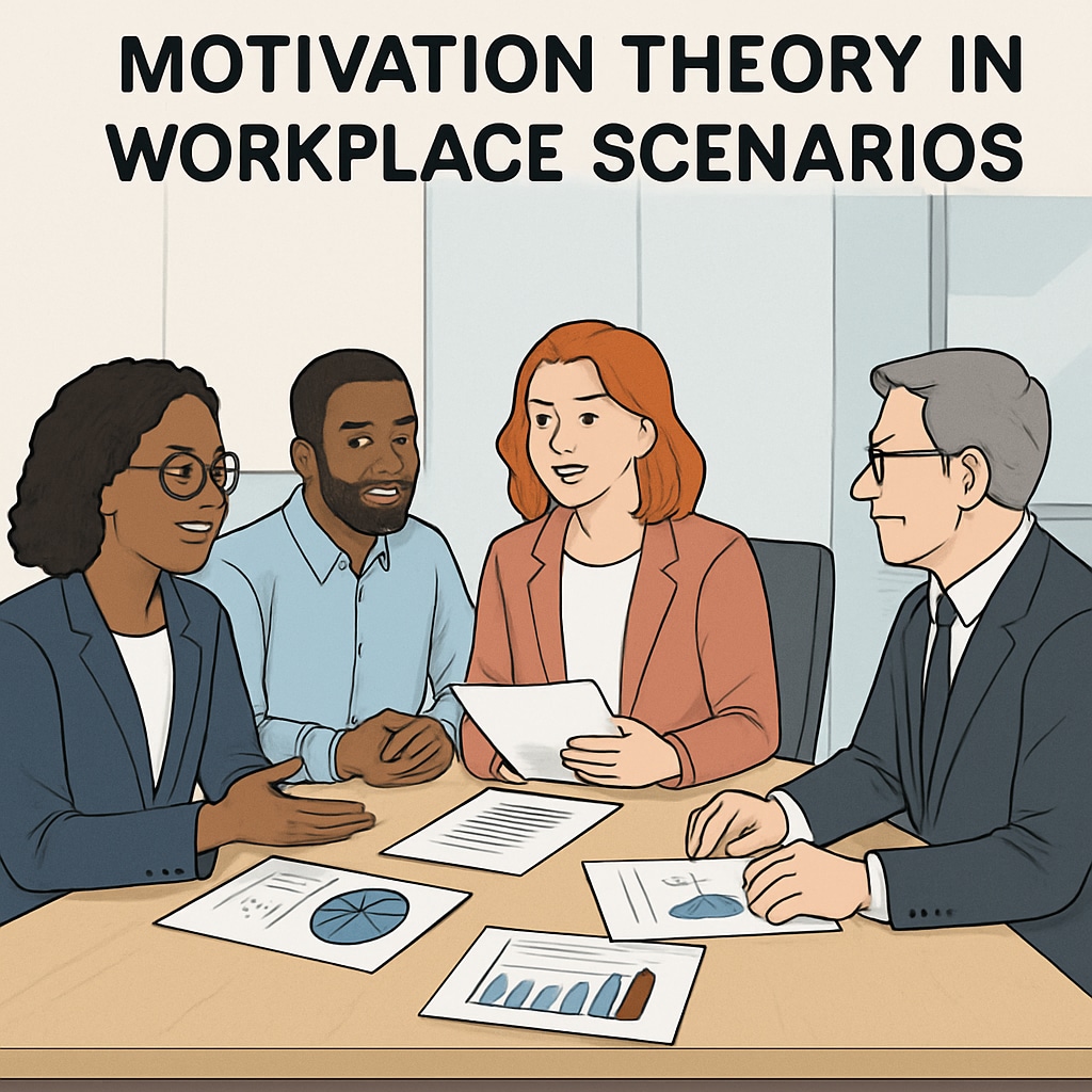 Professionals discussing motivation theory applications at work