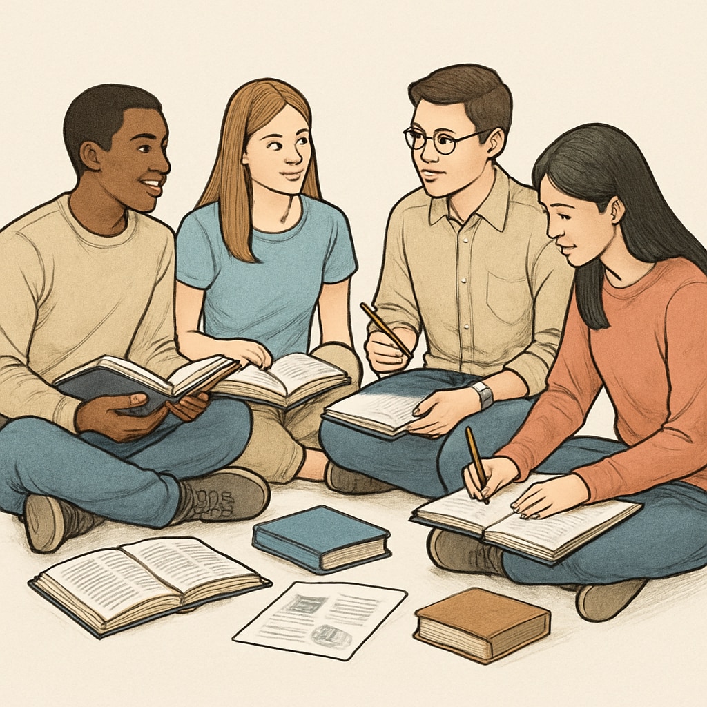 Students in a learning community discussing academic topics.