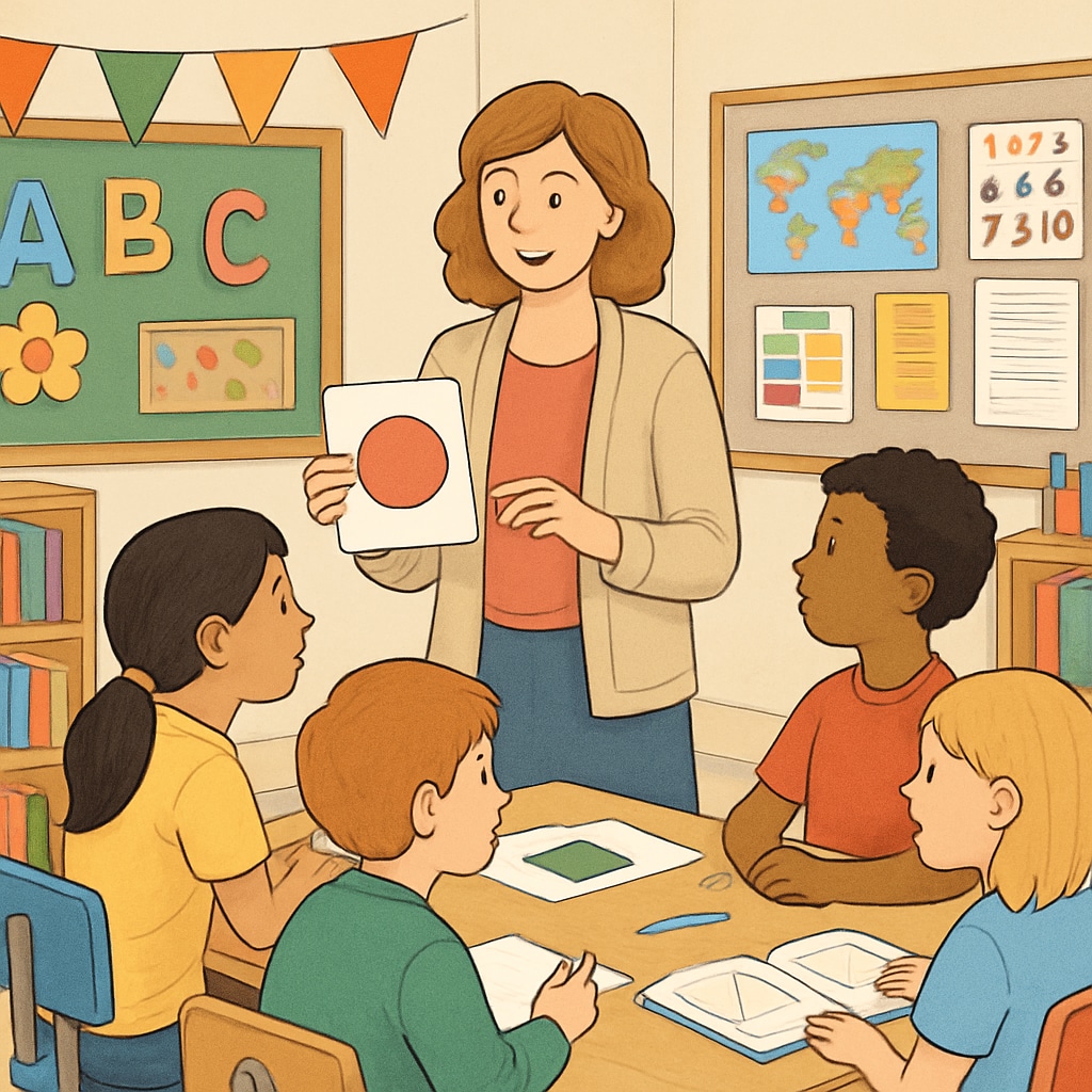 A teacher engaging students in a flexible learning environment in a temporary school.