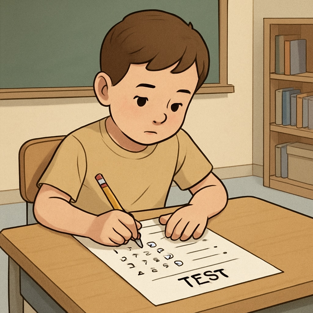 A student taking a standardized test for early academic assessment, illustrating tools to identify giftedness. A student undergoing standardized testing as part of the process to identify academic strengths after Duke TIP.