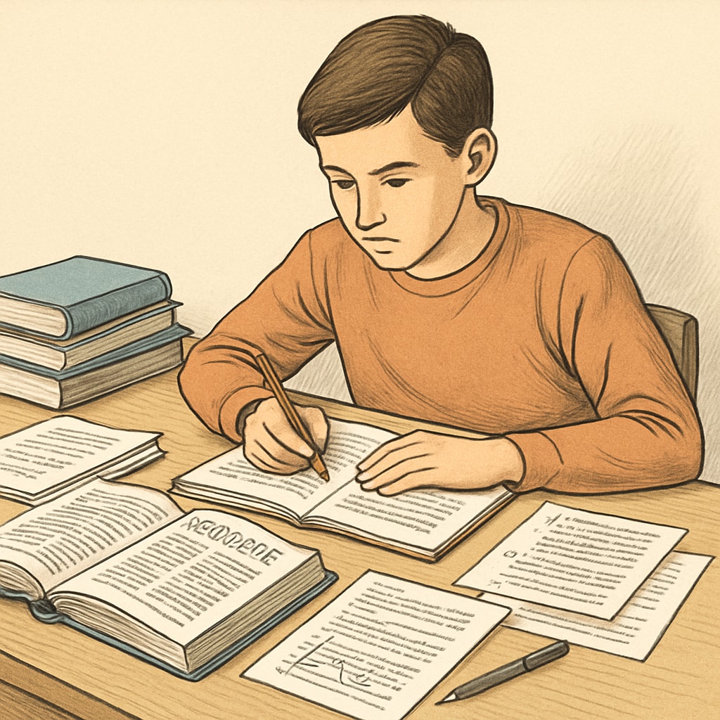 A student revising for exams, representing A Level retaking options.