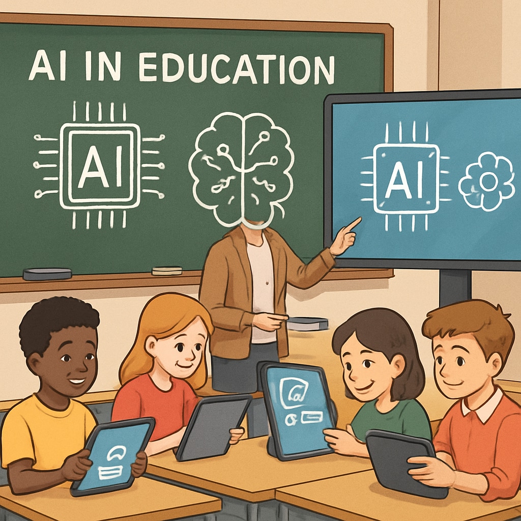 Students using AI tools for learning in a classroom, emphasizing AI's role in education reform.