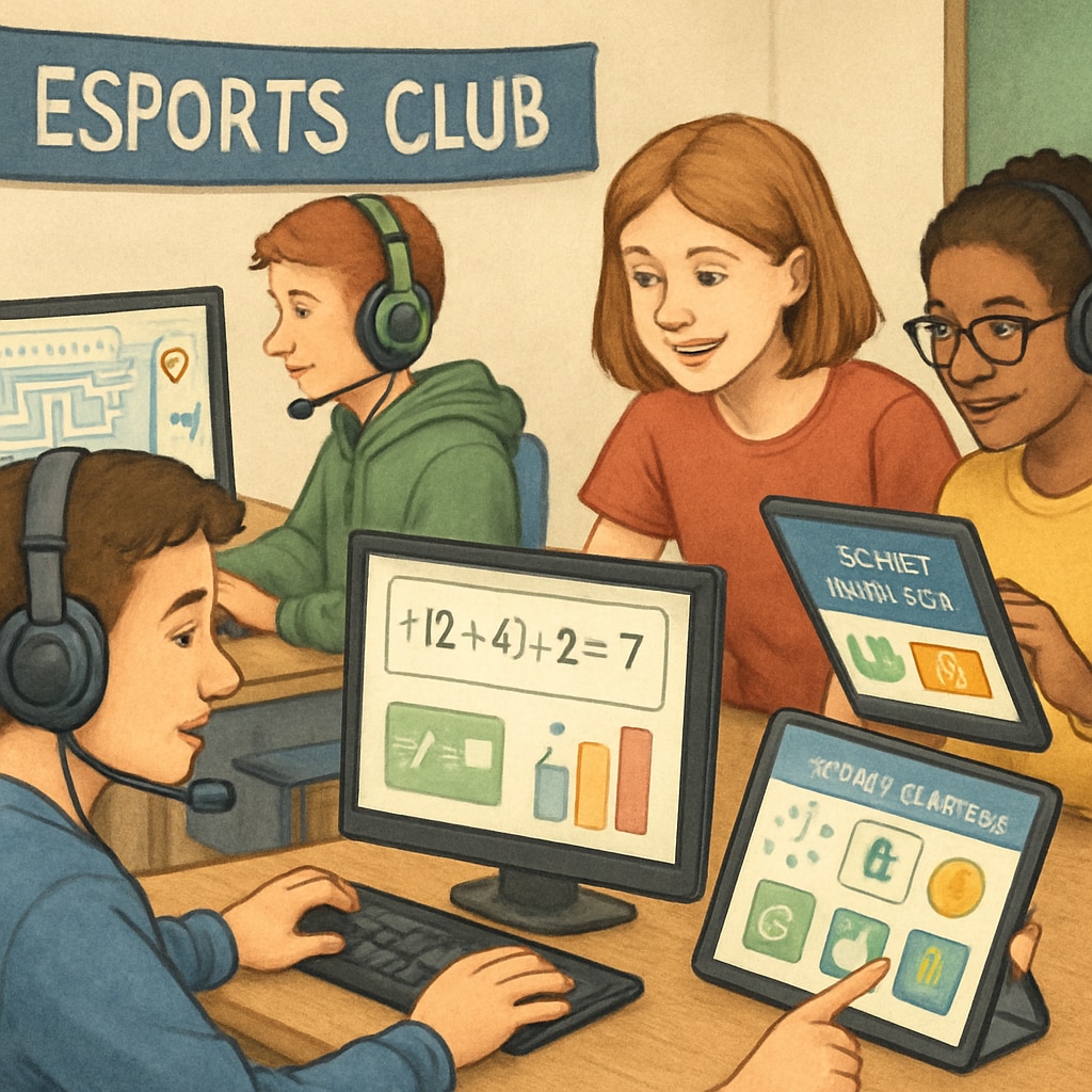 Students in an esports club using gamified learning tools to solve academic challenges. Students engaging in gamified learning through esports, a collaboration of GameClass and NASEF.