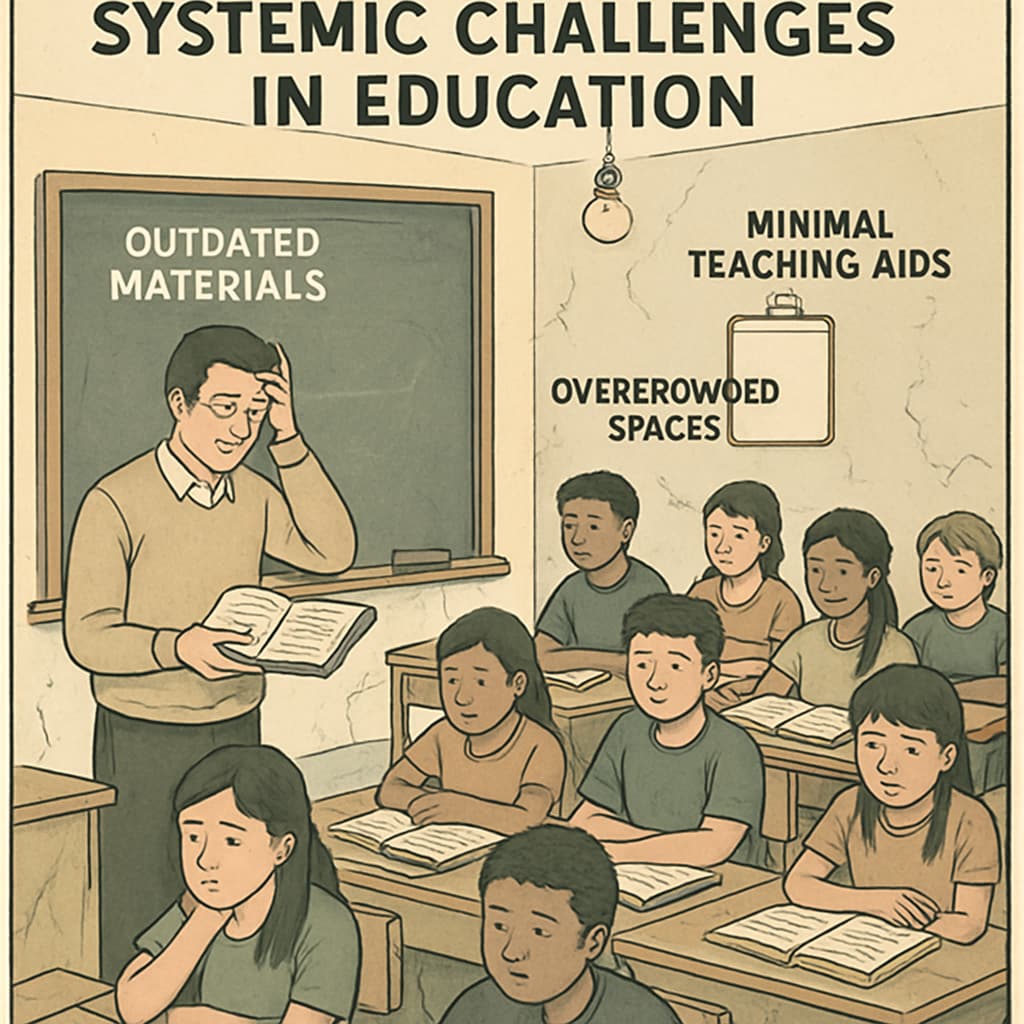 Classroom scene depicting systemic challenges in education for students with learning difficulties.