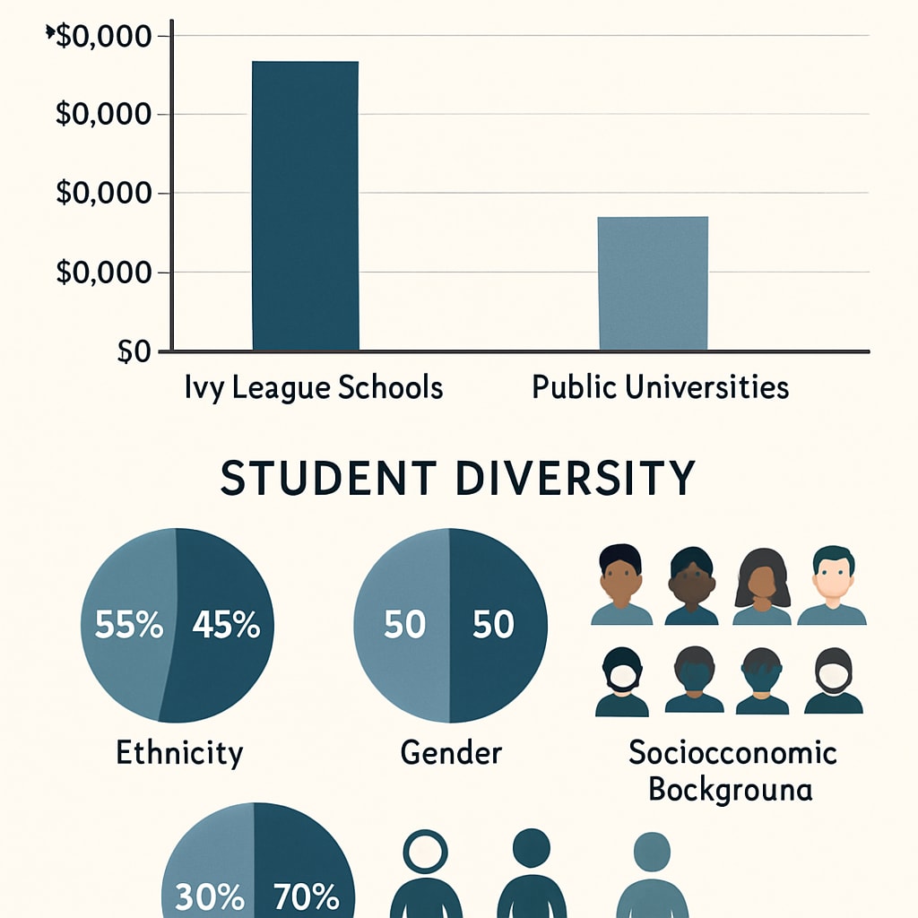 Tuition and diversity comparison between Ivy League and public universities
