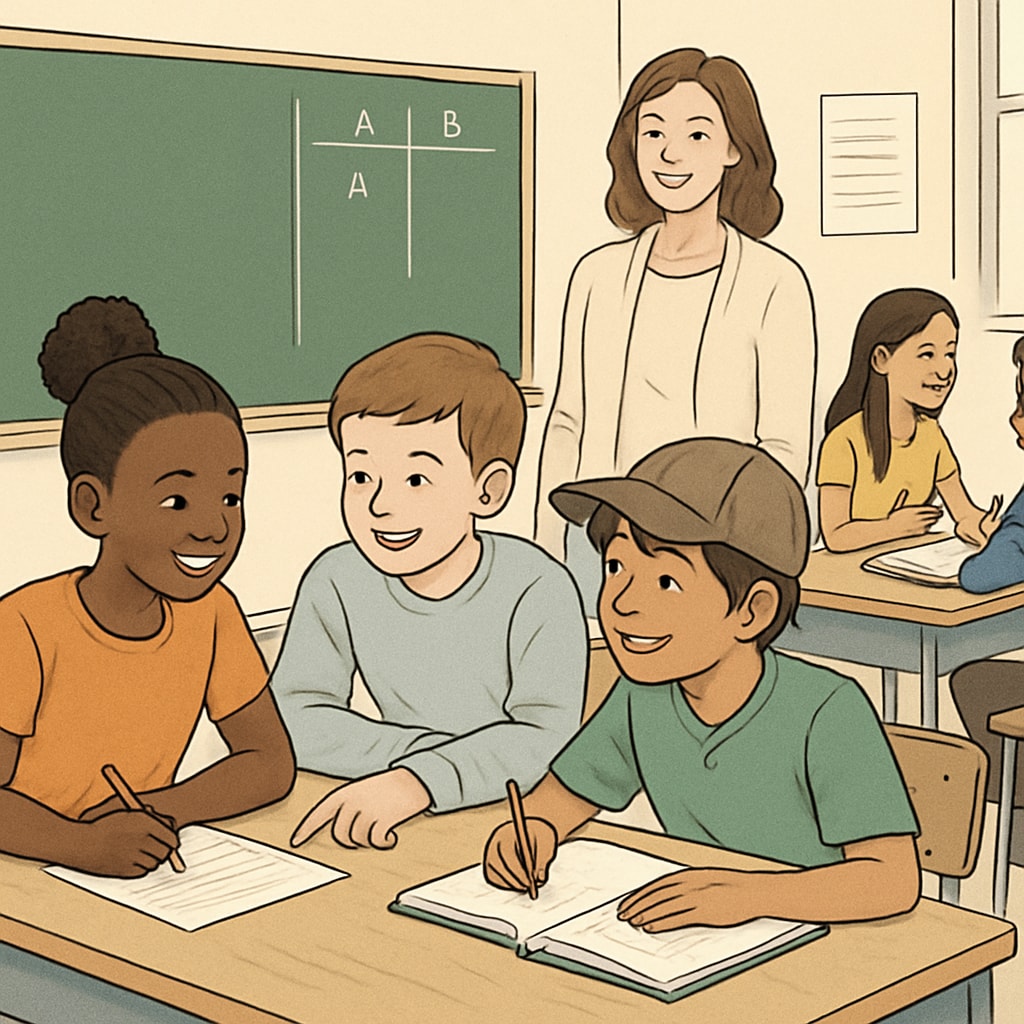 A classroom with students of diverse economic backgrounds engaging in group activities, symbolizing inclusion. Diverse students in a classroom working collaboratively, representing an inclusive education environment.