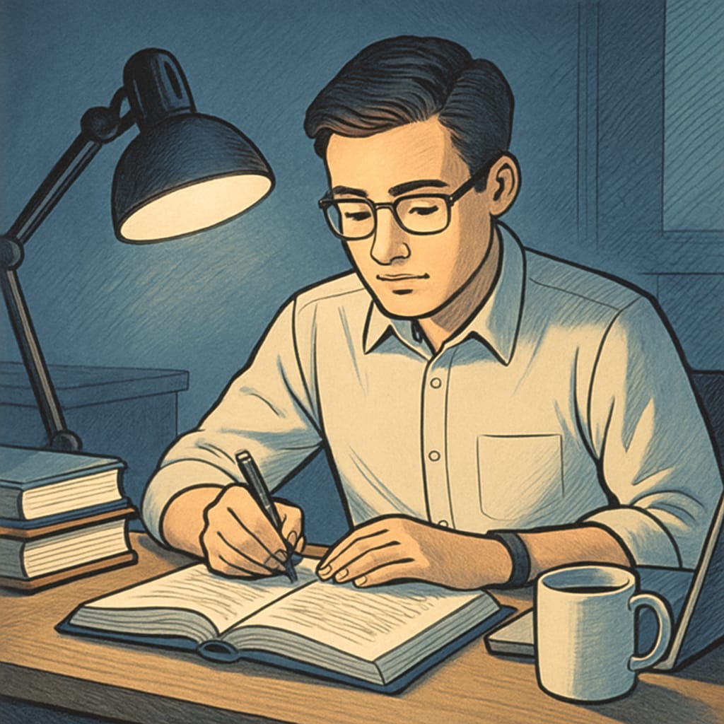 A professional balancing career stability and studying for a degree.