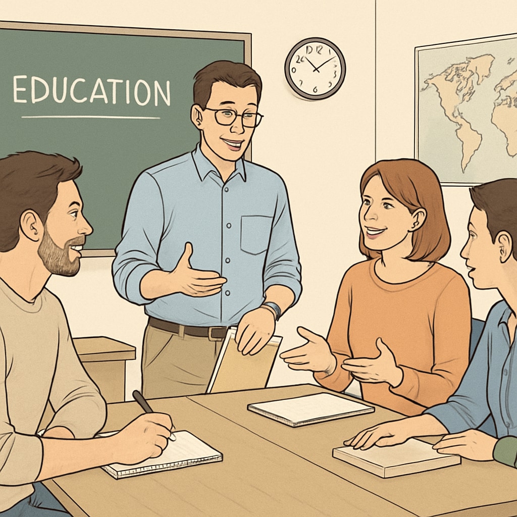Adult learners in a classroom discussing ideas and advancing their education.