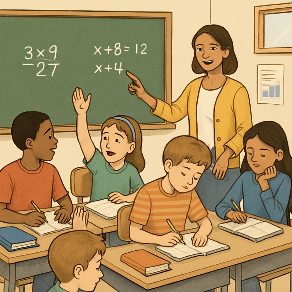 A classroom setting where students are engaged in mathematics tutoring sessions, symbolizing academic recovery. Students attending tutoring sessions in a classroom setting.